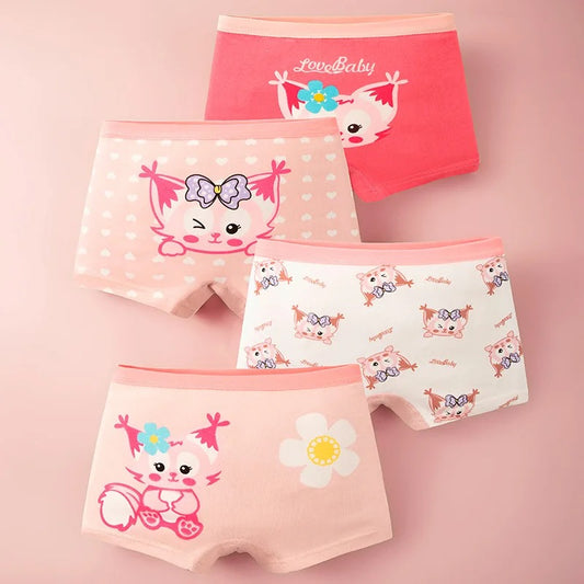 4-Pack Kinderboxers voor Meisjes – 100% Katoen, Comfortabel & Schattig Design (3-8 jaar)
