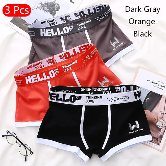 3PCS Mannen Katoenen Boxershorts Slipje Zachte Brief Riem Ademend Mode Sport Mannen Boxer Mid-taille Vier Hoek broek Maat L-3XL